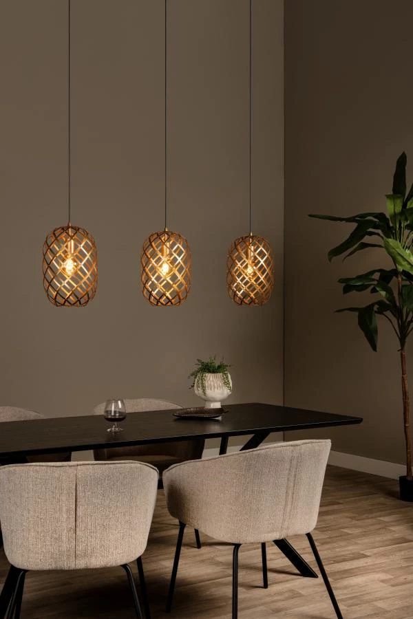 Lucide WOLFRAM - Suspension - 3xE27 - Or Mat / Laiton - ambiance 1